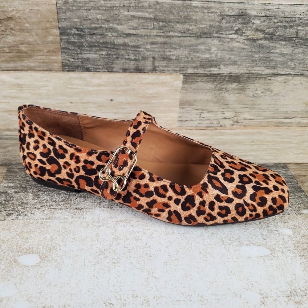 Sam & Libby Fredi Womens Mary Jane Flat Sz 10 Comfort Leopard Print Faux Leather